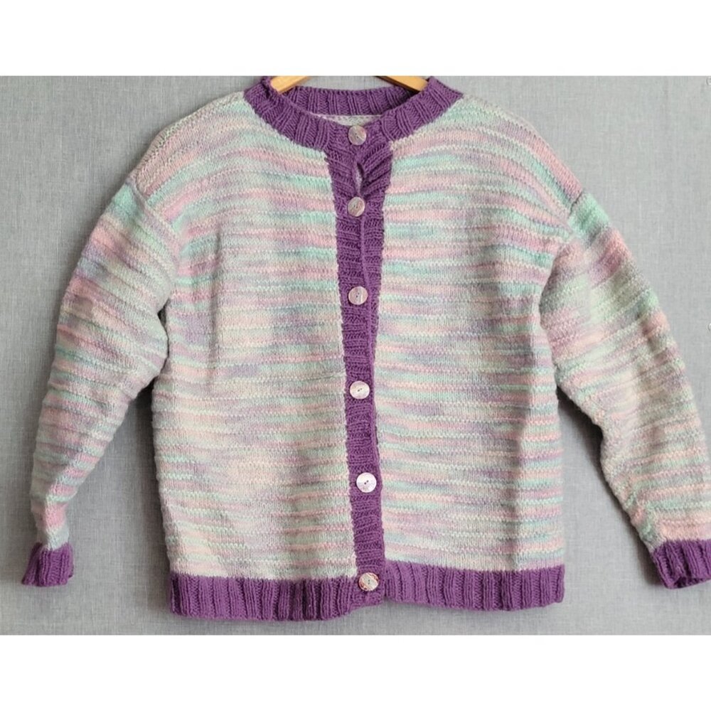 Handmade Chunky Knit Cardigan Sweater Pastel Purple Colorway OOAK Medium